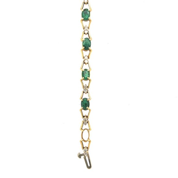 14k Yellow Gold Emerald and Diamond Bracelet - Picture 3 of 3